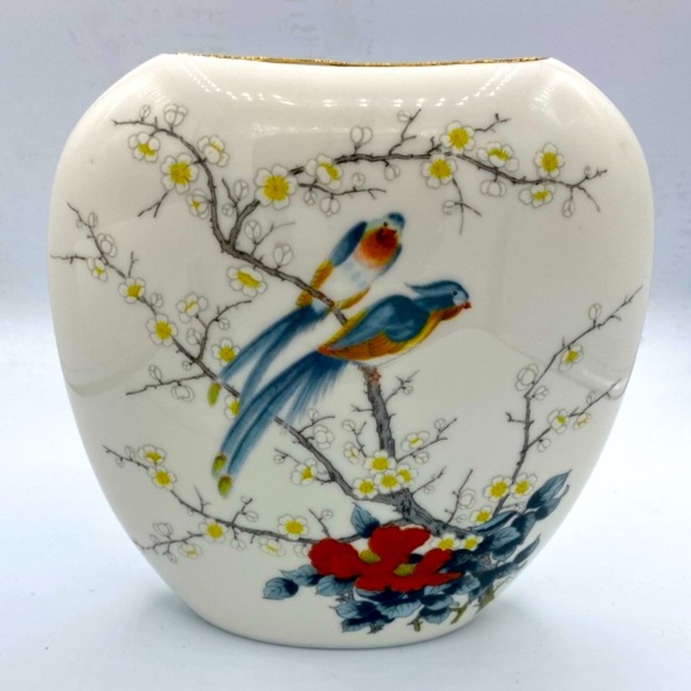 Jay Of Japan, Vintage Fine China White Case With A Birds And Flower Motif Vase - Picture 7 of 7